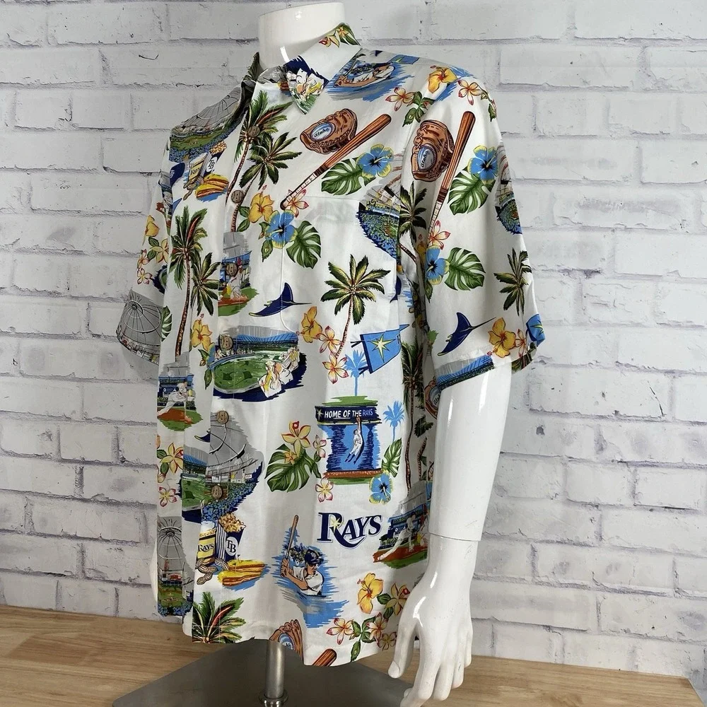Reyn Spooner Shirt Men's Large Button Up Tampa Bay Rays Baseball MLB Camp NWT - Picture 4 of 14
